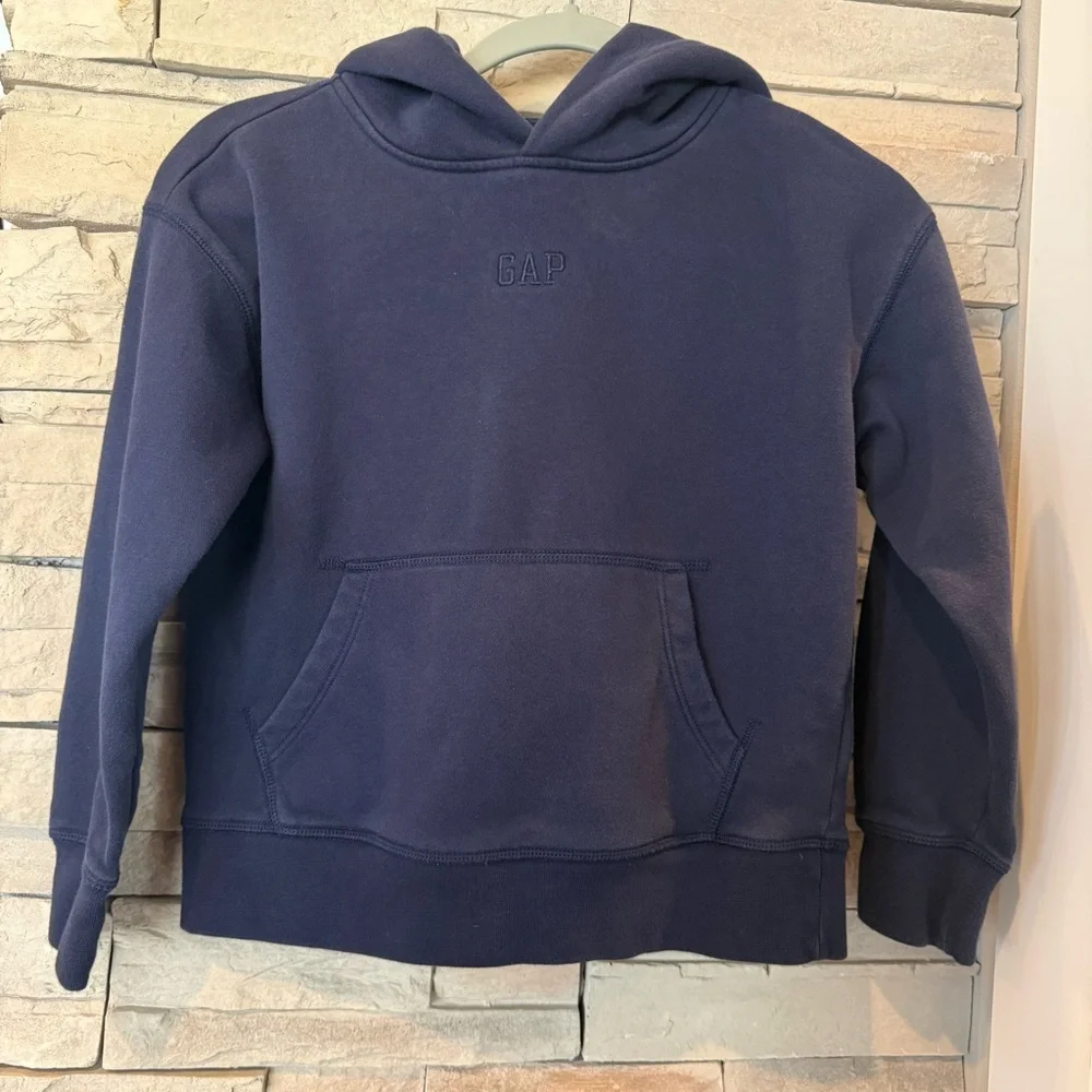 Gap Kids Logo Hoodie Size Medium (8) Navy Fleece Lined